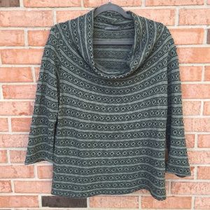 Cut Loose top, green and black, cowl neck